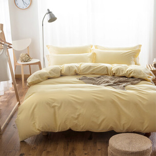 IOVO然牌 四件套 60支高支高密全棉床上用品 纯色简约纯棉床单被套 米黄色 1.5米床（200*230cm）