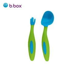 b.box  贝博士 儿童餐具 宝宝叉勺 婴儿弯头创意叉勺套装 海蓝色宝宝训练叉勺 +凑单品