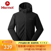 Marmot/土拨鼠20春夏新款户外男士保暖透气长袖抓绒开衫连帽卫衣 曜石黑001 M 欧码偏大