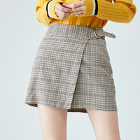 千鸟格森马 Semir秋季新款复古英伦风短裙撞色格子a字有内衬半身裙女生 XXL 咖色调0355