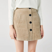 森马 Semir冬季新款复古时尚风短裙单排扣灯芯绒a字显瘦半身裙女学生 L 沙卡5404