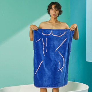 色织提花纯棉浴巾搞怪图案创意大毛圈全棉浴巾 柔软吸水大毛巾 蓝色