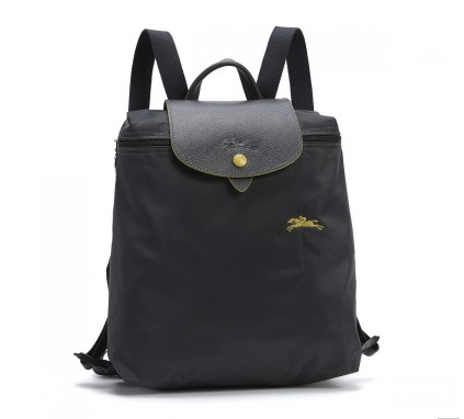 longchamp 珑骧 le pliage系列女士尼龙奔马刺绣拉链双肩包 枪灰色