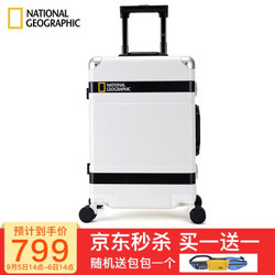 国家地理National Geographic拉杆箱铝框万向轮行李箱20英寸登机箱男女密码箱旅行箱子 白黑色28英寸