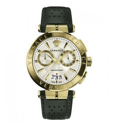 versace 范思哲 ve1d00219 45mm 男士石英手表 白盘 绿色牛皮表带