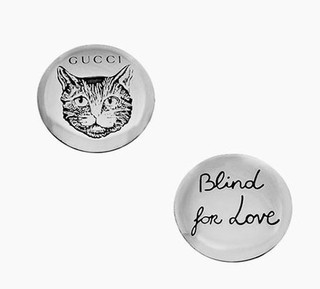 GUCCI 古驰 Blind for Love系列 499929-J8400/0701 女士银质猫猫图案圆形耳钉 银色