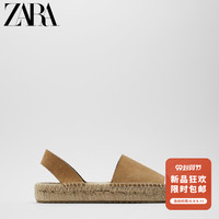 ZARA新款 TRF 女鞋 沙棕色黄麻鞋底牛皮革麻底鞋凉鞋 13518510107