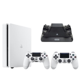 SONY 索尼 PlayStation 4 Slim+白色双手柄 游戏机套装 500GB 白色