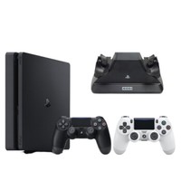 SONY 索尼 PlayStation 4 Slim+白色双手柄 游戏机 500GB 黑色