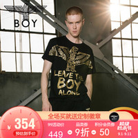 BoyLondon宽松老鹰烫金印花情侣款T恤男女休闲短袖T恤男B205NCT07202 黑色 XS