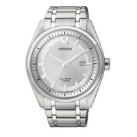 CITIZEN 西铁城 光动能腕表系列 AW1251-54A  男士光动能手表 43mm 银盘 银色钛合金表带 圆形