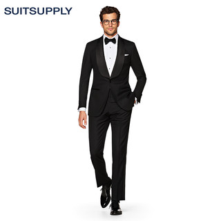 Suitsupply-Washington黑色羊毛平纹特别修身男士礼服西装套装