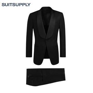 Suitsupply-Washington黑色羊毛平纹特别修身男士礼服西装套装