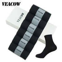 VEACOW 6双装 男士运动休闲罗口纹运动中筒袜