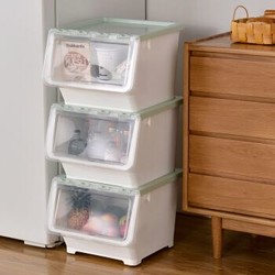 百露 3个装多彩可叠加塑料收纳箱有盖衣服食物整理箱储物箱套装 新款薄荷绿大号3个装 *3件