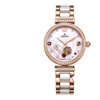 商品ebohr依波蝶恋花系列36290321女士机械手表32mm贝母盘间金色陶瓷