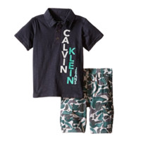 Calvin Klein 卡尔文·克莱 男童套装两件套POLO衫+短裤 灰色 2岁