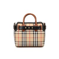 BURBERRY 博柏利 THE BELT系列女士牛皮格纹三粒铆钉横款磁扣单肩手提包8015905 典藏米色中号