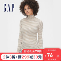 Gap女装半高领长袖T恤春499022 女士修身舒适打底衫条纹上衣潮