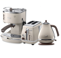 Delonghi 德龙 Icona Vintage系列 EC0311咖啡机1.4L+KB02001电水壶1.7L+CT02003多士炉 奶白色