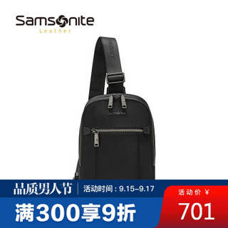 Samsonite/新秀丽男士休闲时尚斜挎包休闲简约牛皮革胸包TO6*09003 黑色