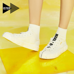 istep官方原创新品男女鞋情侣款小白鞋平底轮胎低帮帆布鞋彩色紫