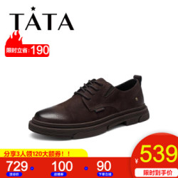 Tata/他她皮鞋男2020秋专柜牛皮革绑带真皮英伦休闲鞋男鞋VUJ01CM0 棕色 43