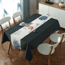 新中式桌布中国风水墨荷花布艺防水茶几餐桌布长方形禅意定制装饰