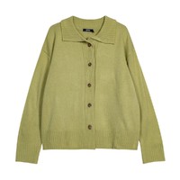 夏季新款女士休闲针织开衫时尚潮流纽扣开衫 L 橄榄绿