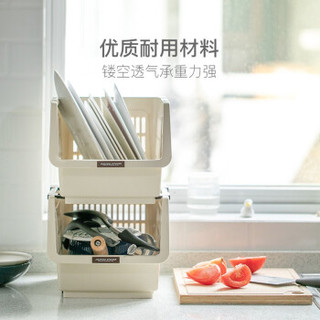网易严选 日本制造 可叠加多用收纳篮 加厚耐用承重大厨房果蔬脏衣篓 米色-2只装