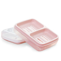 茶花肥皂盒双格香皂盒两个格一体盒带盖家用皂盒沥水卫生间肥罩架
