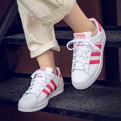 Adidas阿迪达斯三叶草Superstar金标贝壳头情侣小白鞋粉白CG6608