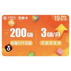 中国移动 移动芝麻卡 移动流量卡 19元/月 3GB通用+200GB定向流量