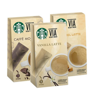 Starbucks 星巴克速溶咖啡 美国进口VIA免煮三合一咖啡粉 香草拿铁+焦糖+摩卡 组合装