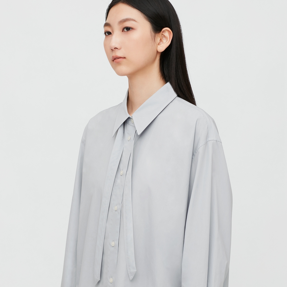 uniqlo优衣库431013女士全棉蝴蝶结领衬衫