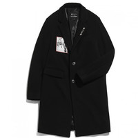 【反季特惠】尼龙联名款时尚黑色保暖长款羊毛外套男式大衣 XXL 黑色