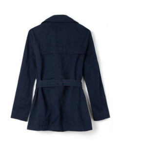 Gap女装时尚通勤外套春232182 女士双排扣中长款系带风衣 XS国际版偏大一码 海军蓝