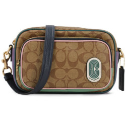 蔻驰 COACH 奢侈品 女士小号单肩斜挎相机包卡其色PVC配皮 91009 IME7V