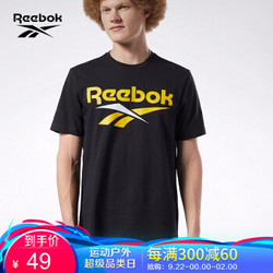 Reebok锐步男子休闲运动夏季短袖CLVTee户外轻薄时尚复古T恤FWF75 EC4520_黑色/黄色 A/L *7件