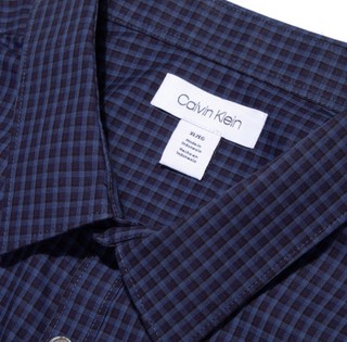 Calvin Klein 卡尔文·克莱 男士细格纹纯棉长袖衬衫40ZW979403 蓝色L