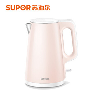 苏泊尔 SUPOR 双层电热水壶1.5升L 粉色 双层防烫保温 304食品级不锈钢 英国品牌控温器 SW-15S01A