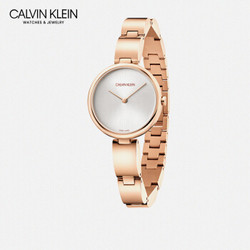 CK卡文克莱（Calvin Klein）Wavy 波浪系列手表 白盘玫瑰金带女表 石英腕表 K9U23646
