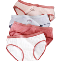 Langsha 浪莎 女士纯棉透气中腰三角内裤套装61342-4A 4条装(皇冠印M+灰印M+暗粉M+圆圈M)