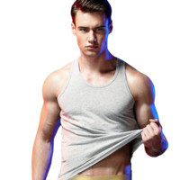 【100%纯棉】男士背心男运动健身吸汗打底弹力透气外穿单条装 2XL 灰色