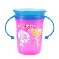 Nuby（努比）学饮杯水杯 儿童水杯饮魔术杯家用带手柄喝水杯子 240ml-握把魔术杯-小花