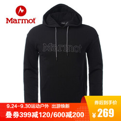 marmot/土拨鼠20秋冬运动柔软休闲印花logo圆领带帽套头卫衣男户外 曜石黑001(51353) S 欧码偏大