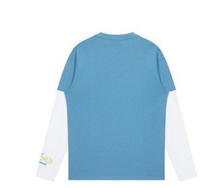 GXG 男士纯棉撞色假两件休闲印花长袖T恤GB134008AV 蓝色M