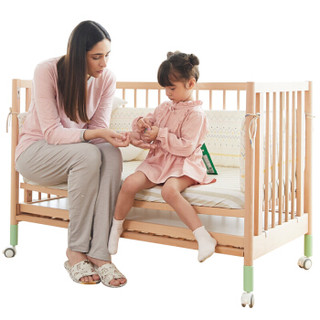 巴布豆（BOBDOG）实木婴儿床拼接大床多功能宝宝新生bb游戏床儿童床可变书桌无漆 榉木款（含画板）