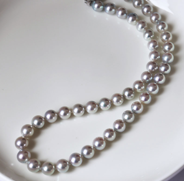 PearlYuumi 優美 Akoya蓝灰色真多麻珍珠项链 8.5-9mm