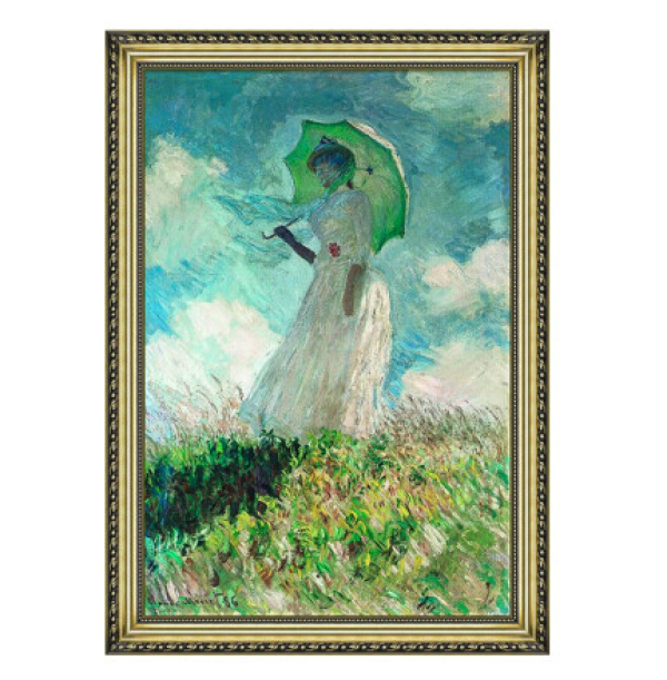 艺术品莫奈油画往左看的持伞妇女背景墙装饰画挂画宫廷金79112cm